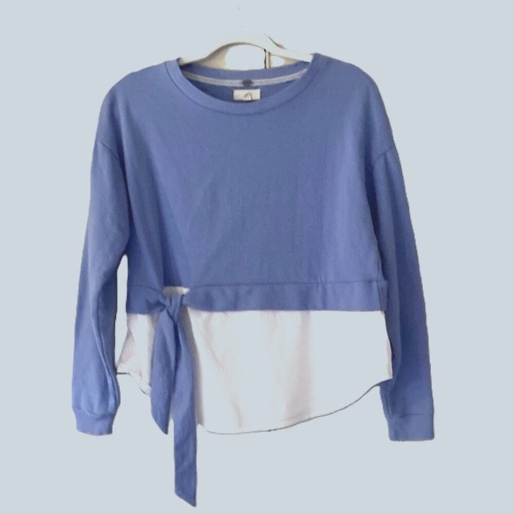 Cute Mixed Media Long-Sleeved Top | XS | Blue/White | Cupio